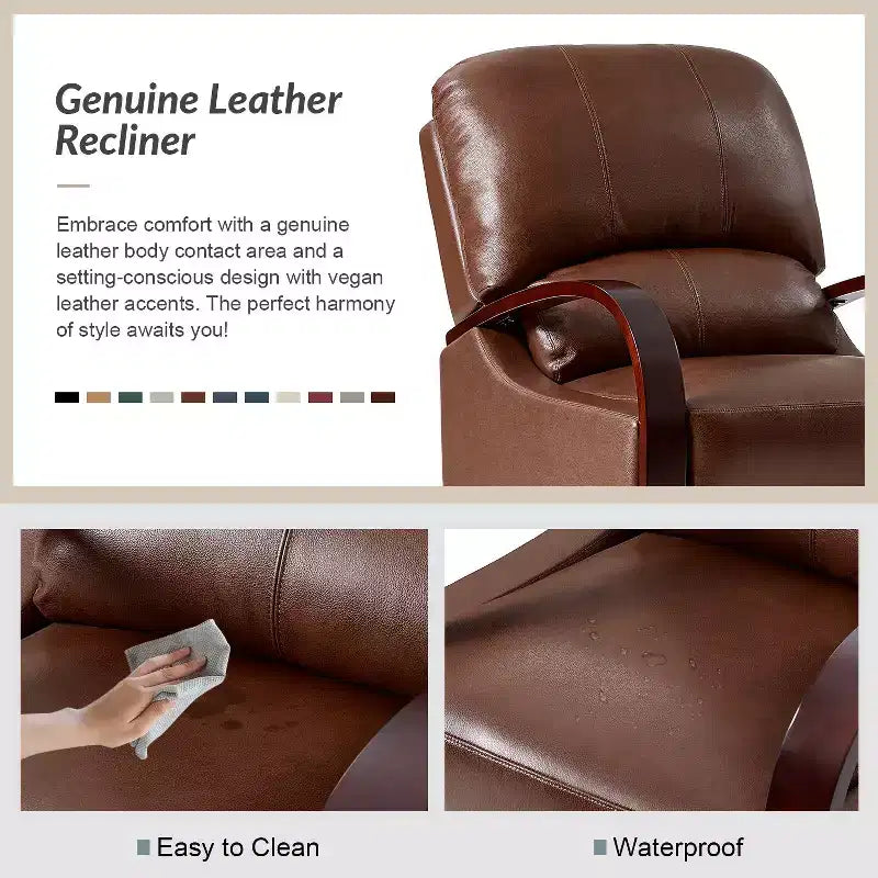 Ensemble de 2 fauteuils inclinables manuels en cuir véritable, inclinaison à 159°