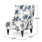 Fauteuil club haut à motif floral beige et bleu avec pieds en bouleau