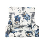 Fauteuil club haut à motif floral beige et bleu avec pieds en bouleau