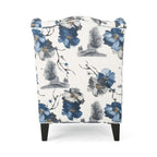 Fauteuil club haut à motif floral beige et bleu avec pieds en bouleau