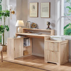 Bureau d'angle moderne en L de 67 pouces, bureau d'ordinateur de maison en bois avec station de charge