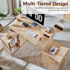 Bureau d'angle moderne en L de 67 pouces, bureau d'ordinateur de maison en bois avec station de charge