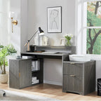 Bureau d'angle moderne en L de 67 pouces, bureau d'ordinateur de maison en bois avec station de charge