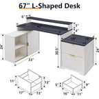 Bureau d'angle moderne en L de 67 pouces, bureau d'ordinateur de maison en bois avec station de charge