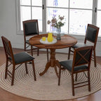 Table à manger ronde rustique avec plateau en bois d'hévéa