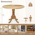 Table à manger ronde rustique avec plateau en bois d'hévéa