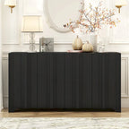 Buffet 4 portes avec accents linéaires et pieds géométriques