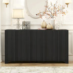 Buffet 4 portes avec accents linéaires et pieds géométriques