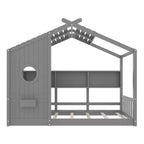 Lit cabane au sol simple, lit Montessori pour enfants avec étagère de rangement et toit