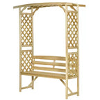 Banc de jardin Outsunny avec arche pergola et 2 treillis, banc extérieur 3 places en bois naturel pour vignes et plantes grimpantes