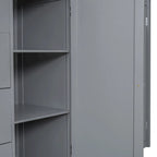 Lit mezzanine en bois gris, taille standard, avec penderies, tiroirs et escalier de rangement