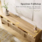 Meuble TV moderne AMERLIFE 70 avec design cannelé et armoires de rangement, pour téléviseurs jusqu'à 80 pouces, meuble TV en bois pour salon