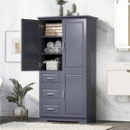 Meuble de rangement haut et large avec portes pour salle de bain, trois tiroirs