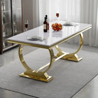 Table à manger de luxe avec piètement circulaire en métal poli - 72 pouces