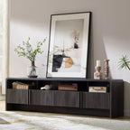 Meuble TV moderne AMERLIFE 70 avec design cannelé et armoires de rangement, pour téléviseurs jusqu'à 80 pouces, meuble TV en bois pour salon