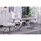 Table à manger de luxe avec piètement circulaire en métal poli - 72 pouces