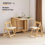 Ensemble de table à manger pliante VINGLI, table en bois massif extensible à abattants avec 4 chaises, tiroirs et roulettes, gain de place pour la cuisine