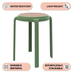 Round Plastic Dining Stool with Wicker Top Tresse Series by LeisureMod - 17.7 H x 13.4 W x 13.4 D