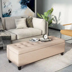 Banc ottoman de rangement capitonné avec couvercle relevable – Tissu lin, pour pied de lit ou salon