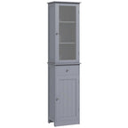 Meuble de rangement de salle de bain fin, tour de rangement étroite et haute avec porte en acrylique, tiroir et étagères, gris