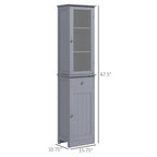 Meuble de rangement de salle de bain fin, tour de rangement étroite et haute avec porte en acrylique, tiroir et étagères, gris