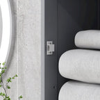 Meuble de rangement de salle de bain fin, tour de rangement étroite et haute avec porte en acrylique, tiroir et étagères, gris