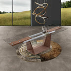 Davee Furniture Transparent Glass Top with Wood Leg Extendable Dining Table- 70.87/106.31*35.43*29.53 inches