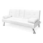 Canapé-lit futon convertible en similicuir blanc avec 2 porte-gobelets