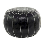 Pouf marocain en cuir floral avec surpiqûres blanches - Noir ou marron clair