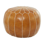 Pouf marocain en cuir floral avec surpiqûres blanches - Noir ou marron clair