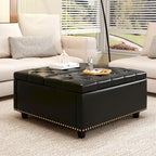 Pouf de rangement carré surdimensionné en similicuir