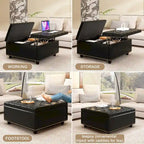 Pouf de rangement carré surdimensionné en similicuir