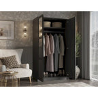 Armoire urbaine à 2 portes 100 % en bois massif avec portes pleines et portes miroir