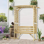 Banc de jardin Outsunny avec arche pergola et 2 treillis, banc extérieur 3 places en bois naturel pour vignes et plantes grimpantes