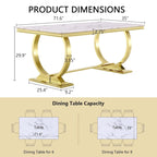 Table à manger de luxe avec piètement circulaire en métal poli - 72 pouces