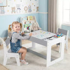 Ensemble table et 2 chaises multifonctions pour enfants Costway avec plateau double face amovible gris + blanc/naturel + blanc