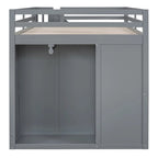 Lit mezzanine en bois gris, taille standard, avec penderies, tiroirs et escalier de rangement